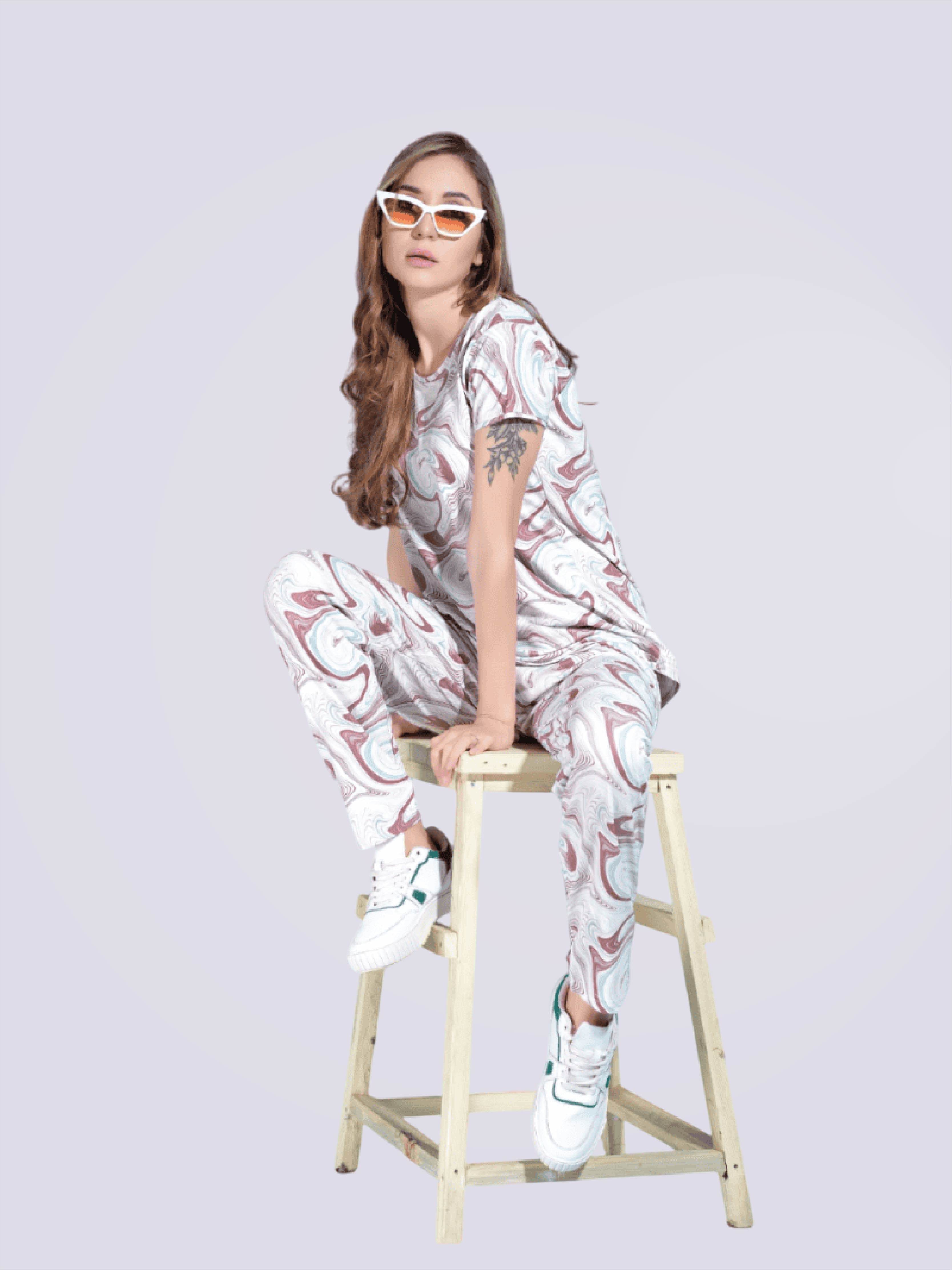 Women's Rayon Printed Stylish Top & Pyjama Set In Blue - Bold And Bae Fashion